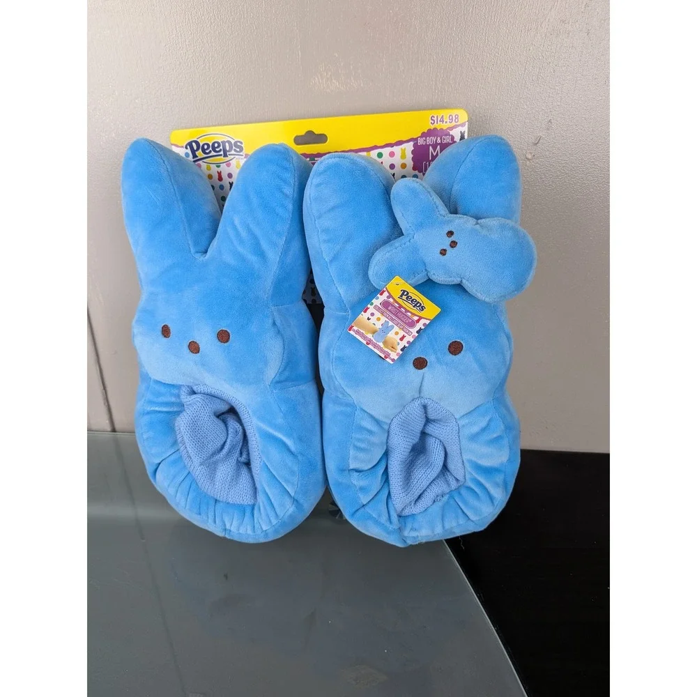 Peeps Blue Bunny Plush Slippers and Wrist Hugger Set Big Kids Medium 13-1 New